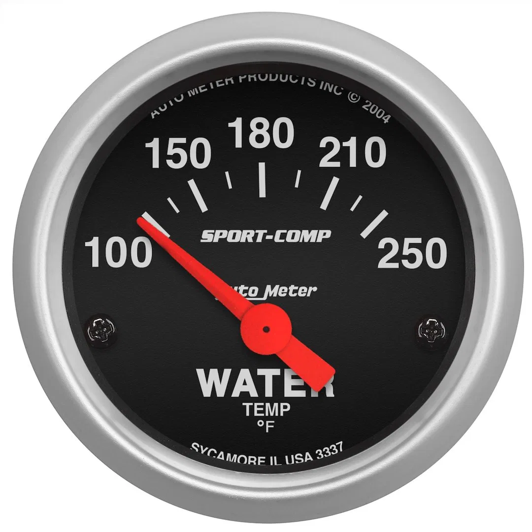 3337 – AUTO METER Gauge Water Temperature, 2-1/16 Inch Short Sweep Electric Analog 100-250 Degrees F Black Face/ Brus...
